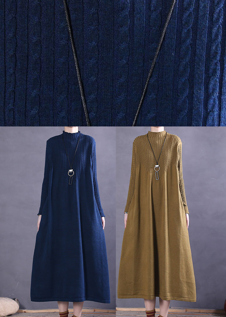 Blue Pockets Knit Vacation Dresses Spring