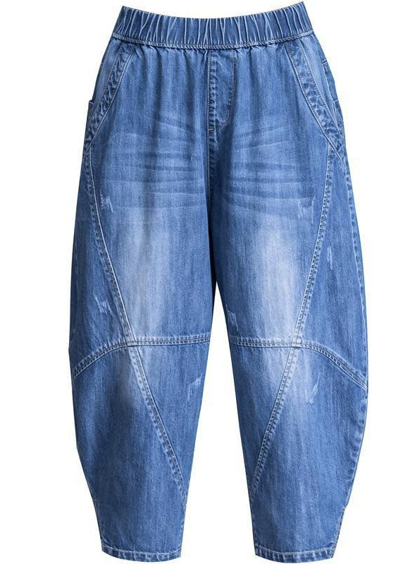 Blue Pockets Patchwork Lantern Fall Denim Pants