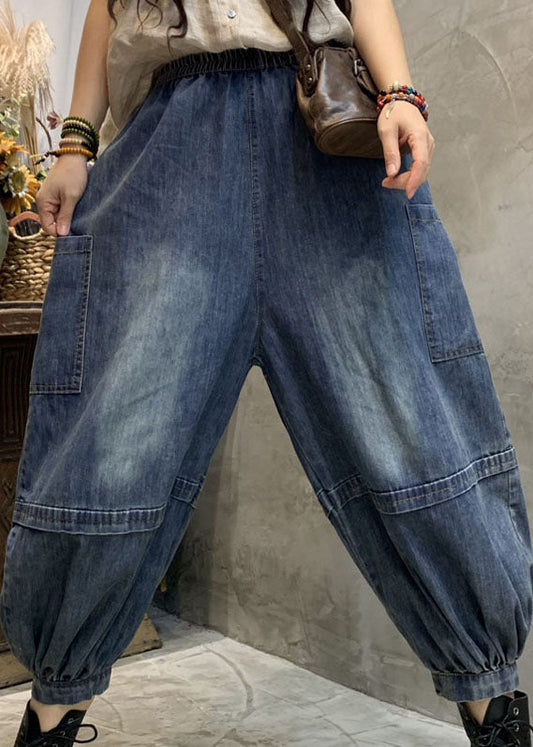 Blue Pockets Denim Lantern Pants Spring