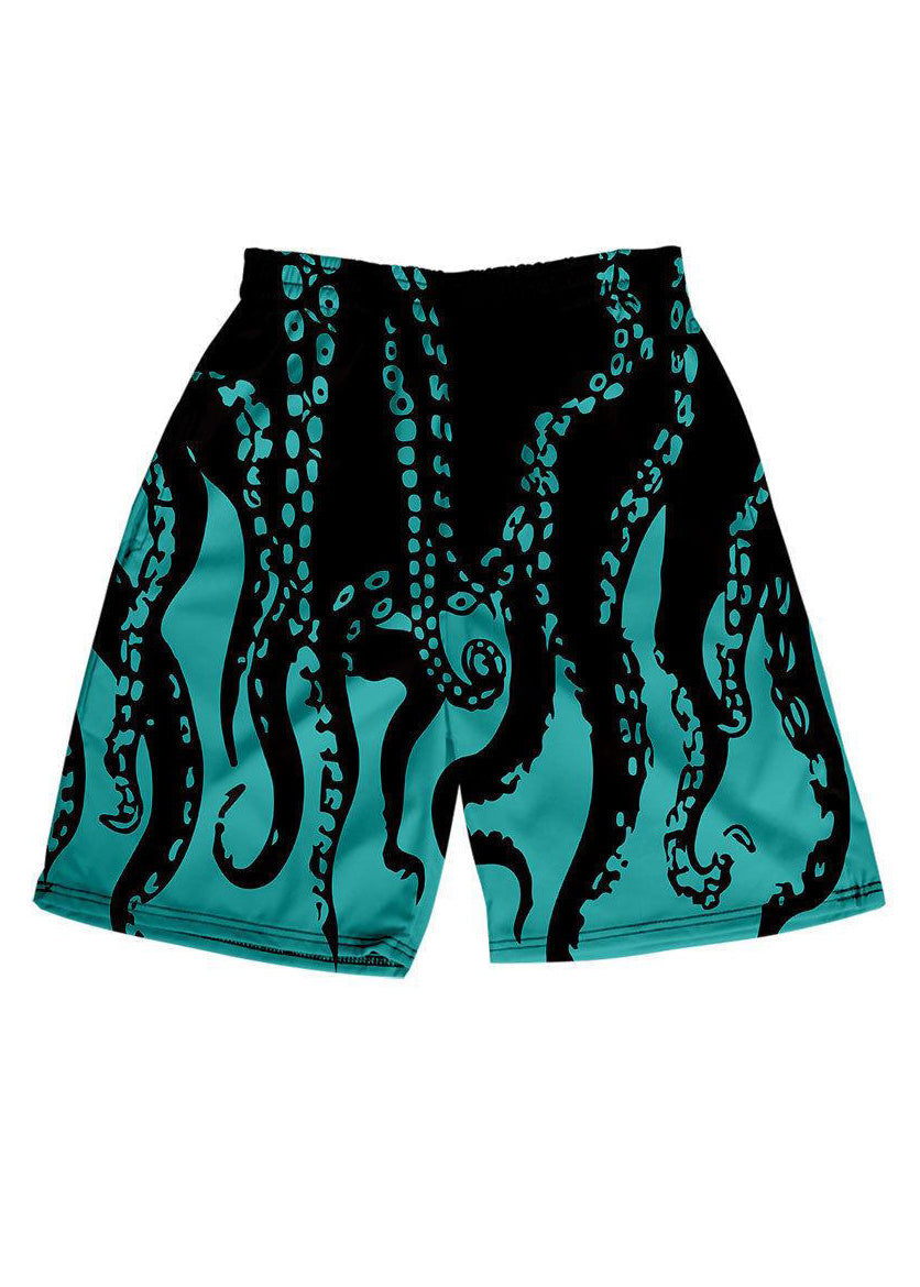 Blue Print Elastic Waist Cotton Shorts Summer