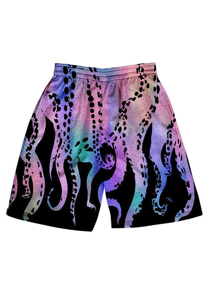 Blue Print Elastic Waist Cotton Shorts Summer