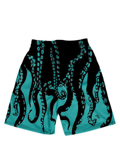 Blue Print Elastic Waist Cotton Shorts Summer