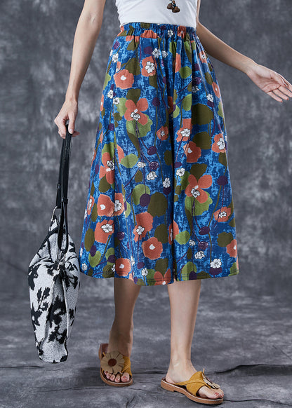 Blue Print Exra Large Hem Linen Skirt Summer