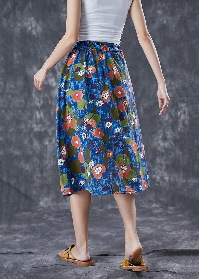 Blue Print Exra Large Hem Linen Skirt Summer