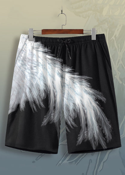 Blue Print Lace Up Elastic Waist Shorts Summer