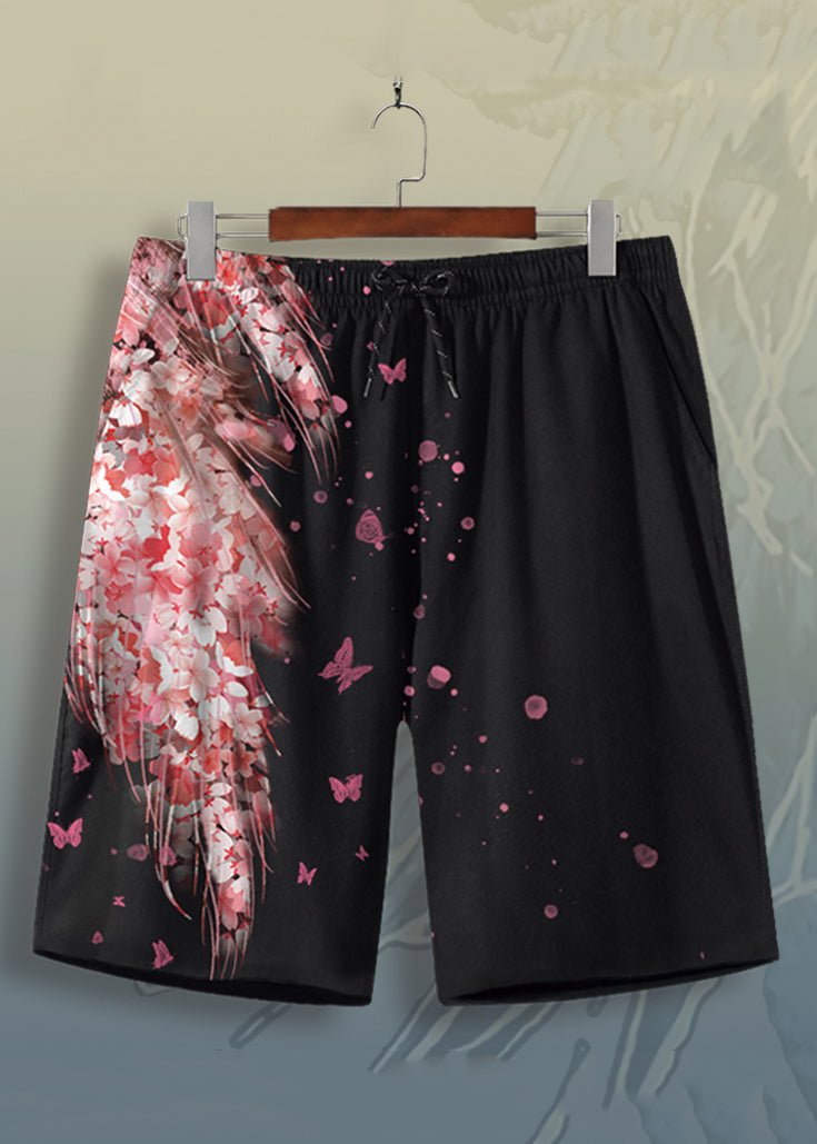 Blue Print Lace Up Elastic Waist Shorts Summer
