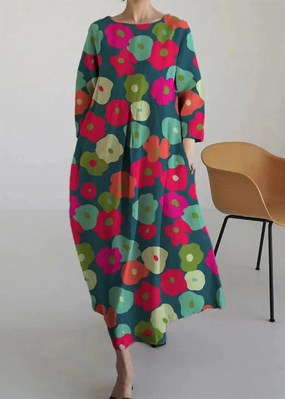 Blue Print Wrinkled Maxi Dress Spring