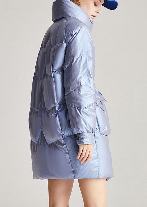 Blue Stand Collar Drawstring Warm Winter Duck Down Winter Coats