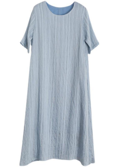 Blue Striped Pockets Robe Summer Cotton Dress