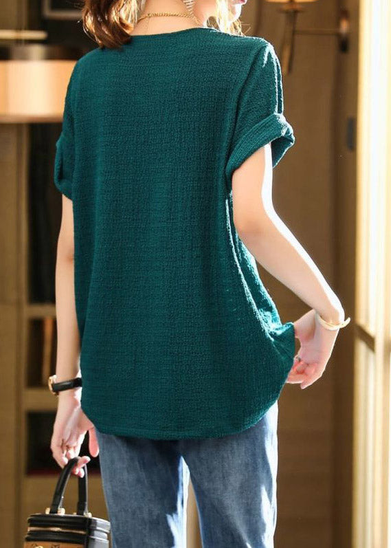 Blue V Neck Organza Patchwork Tops Short Sleeve
