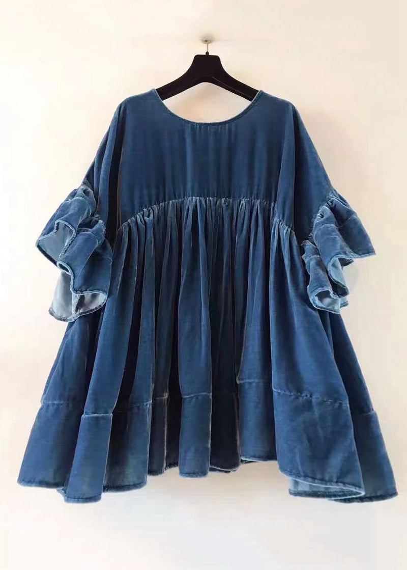 Purple Wrinkled Patchwork Velour Short Dress Butterfly Sleeve