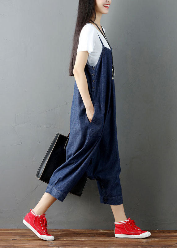 Blue Pockets Harem Pants Jumpsuits Spring