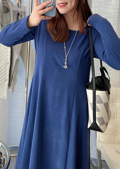 Blue Thick Velour Slim Fit Dress Winter