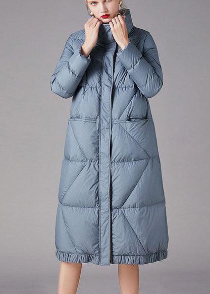 Blue Zippered Pockets Winter Duck Down Coats