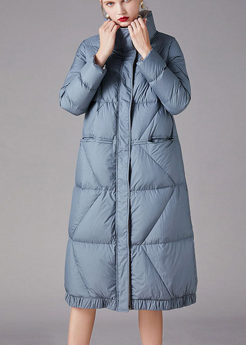 Blue Zippered Pockets Winter Duck Down Coats