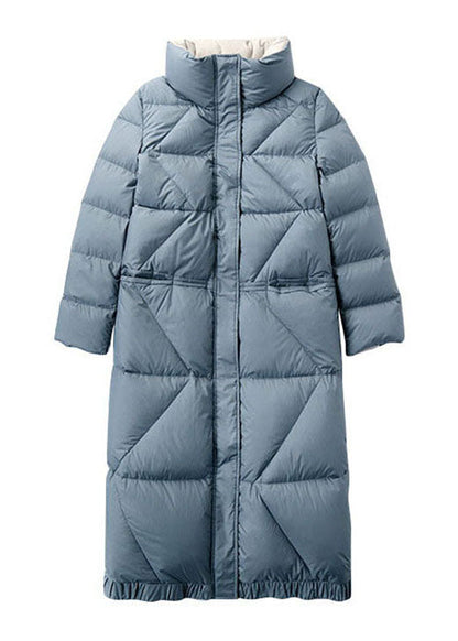Blue Zippered Pockets Winter Duck Down Coats
