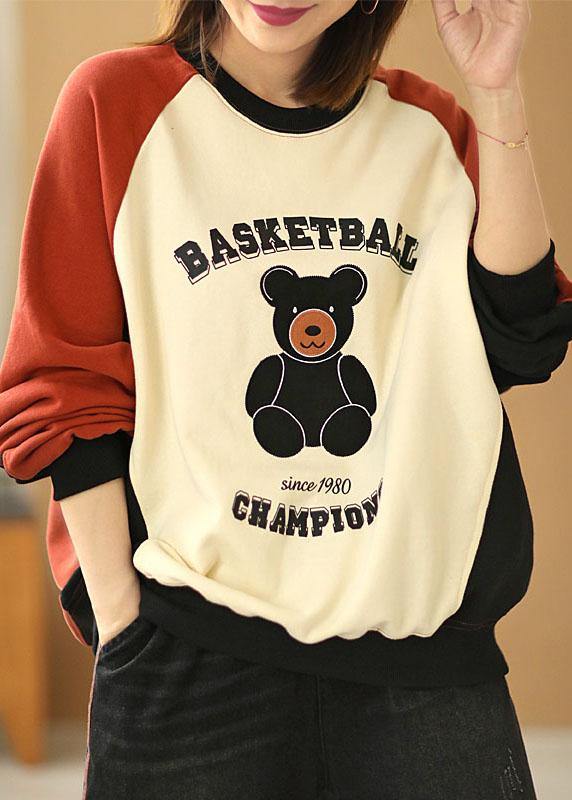 Plus Size Brick Red Casual Patchwork Graphic Fall Sweatshirt