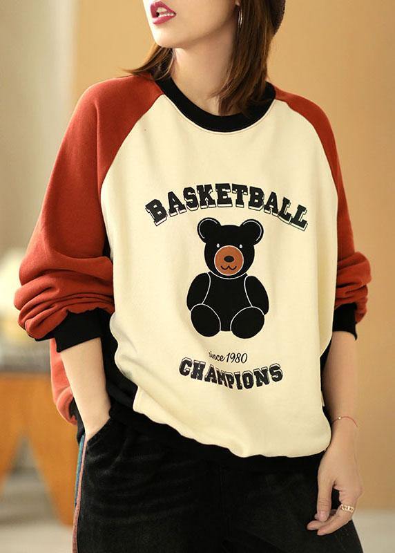 Plus Size Brick Red Casual Patchwork Graphic Fall Sweatshirt
