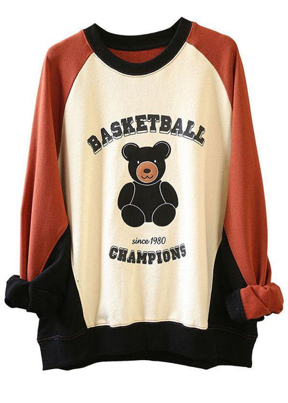 Plus Size Brick Red Casual Patchwork Graphic Fall Sweatshirt
