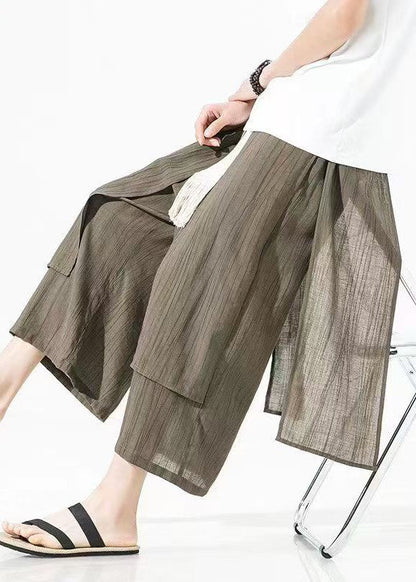 Brown Asymmetrical Patchwork Cotton Pants Crop Summer
