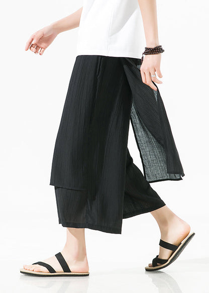Brown Asymmetrical Patchwork Cotton Pants Crop Summer