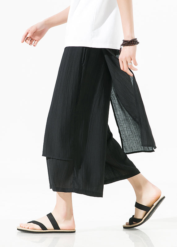 Brown Asymmetrical Patchwork Cotton Pants Crop Summer
