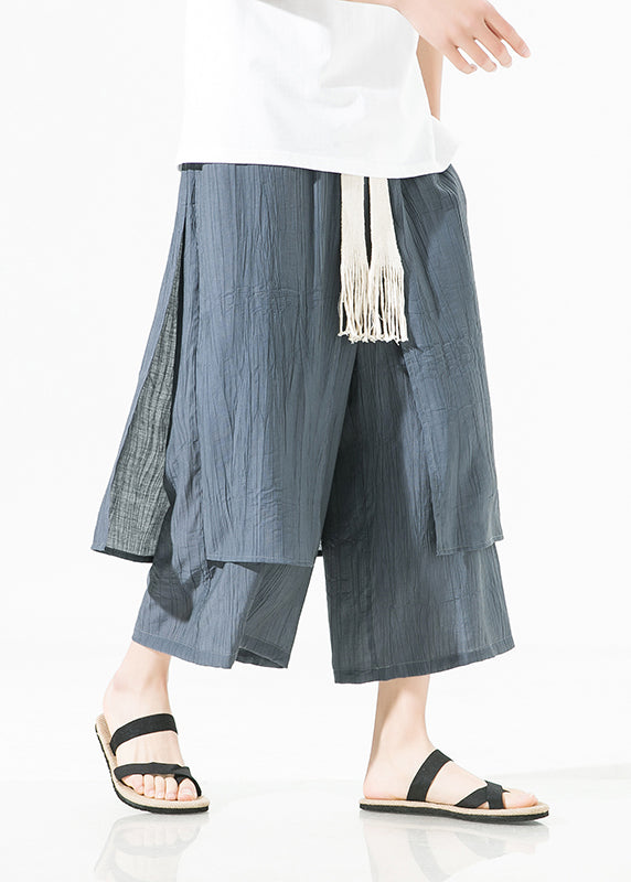 Brown Asymmetrical Patchwork Cotton Pants Crop Summer