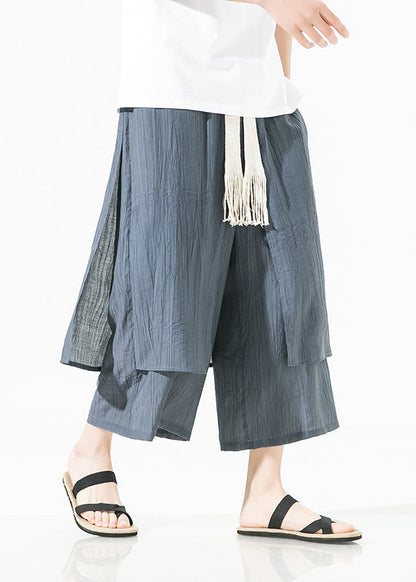 Brown Asymmetrical Patchwork Cotton Pants Crop Summer