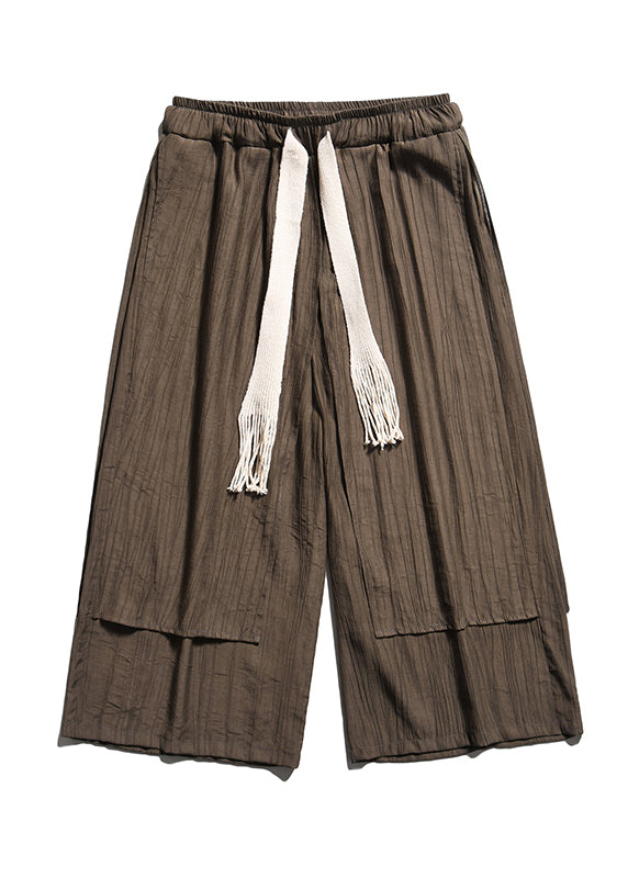 Brown Asymmetrical Patchwork Cotton Pants Crop Summer