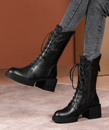 Brown Boots Cross Strap Splicing Chunky
