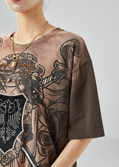 Brown Gradient Color Oversized Print Cotton Tanks Summer