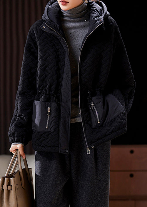 Brown Hooded Zip Up Cotton Filled Parka Long Sleeve