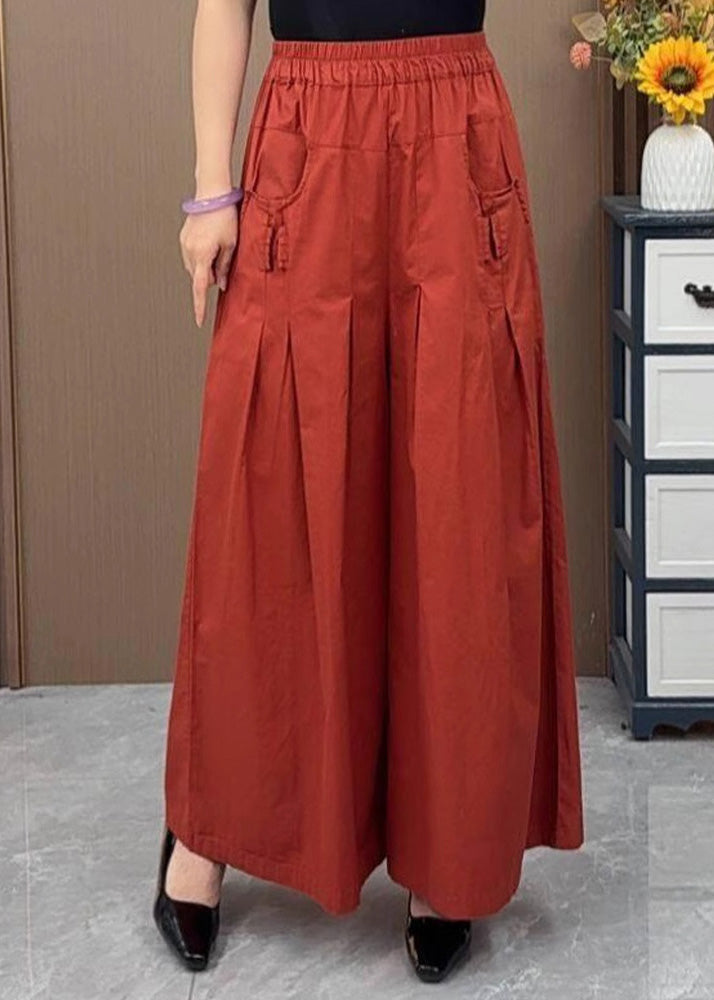 Brown Oversized Pockets Wrinkled Cotton Pants Skirts Fall