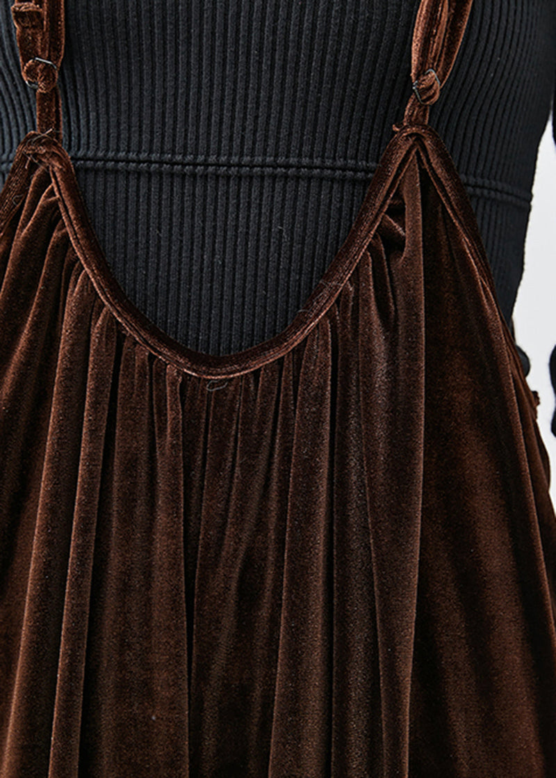 Brown Oversized Silk Velour Wide Leg Strap Pants Fall