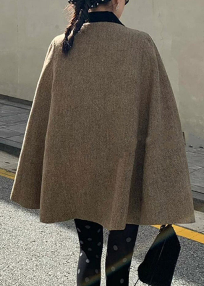 Brown Peter Pan Collar Zippered Woolen Coats Spring