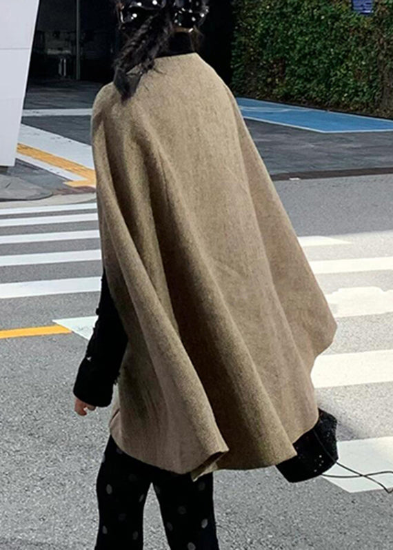 Brown Peter Pan Collar Zippered Woolen Coats Spring