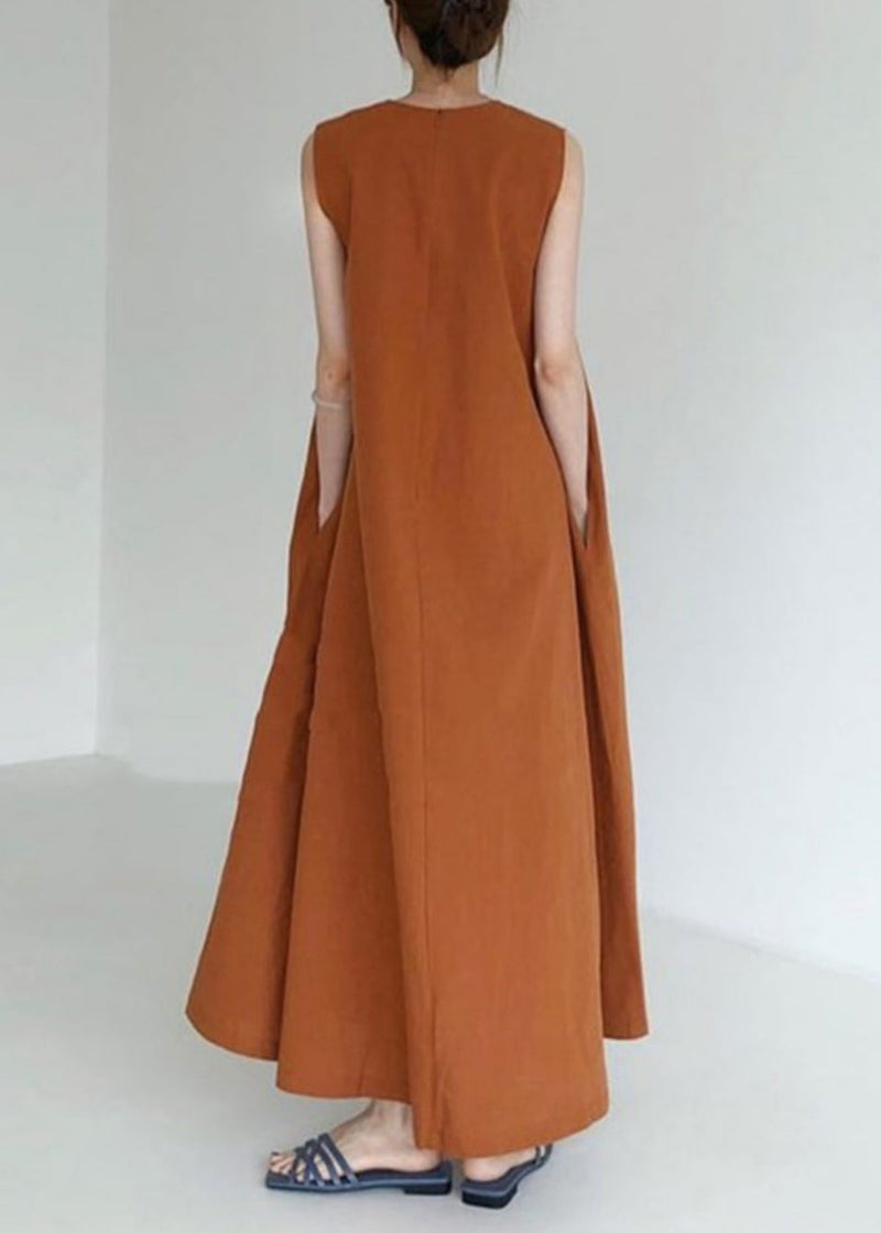 Brown Red O-neck Maxi Dresses Summer