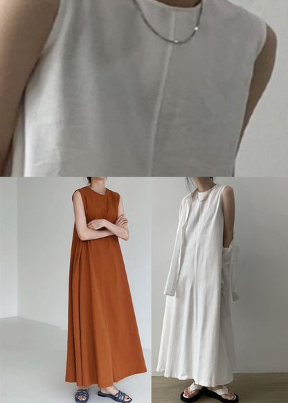 Brown Red O-neck Maxi Dresses Summer