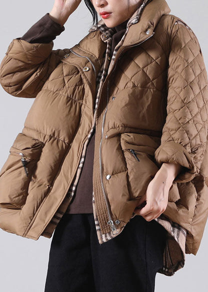 Brown Zip Up Pockets Duck Down Winter Coats