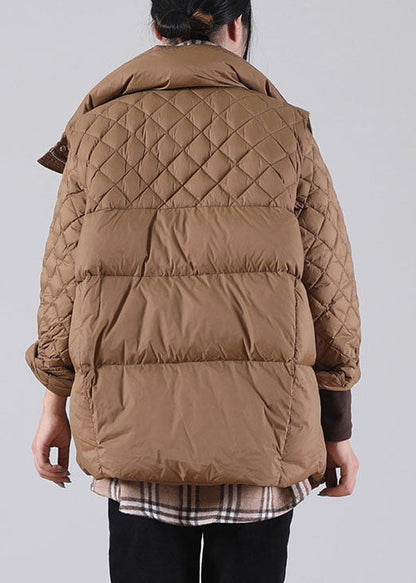 Brown Zip Up Pockets Duck Down Winter Coats