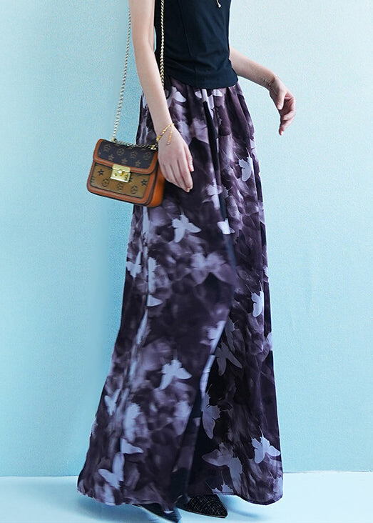Butterfly Print Elastic Waist Ice Silk Wide Leg Pants Summer