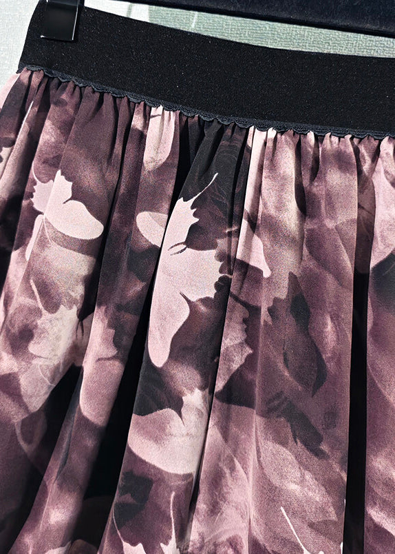 Butterfly Print Elastic Waist Ice Silk Wide Leg Pants Summer