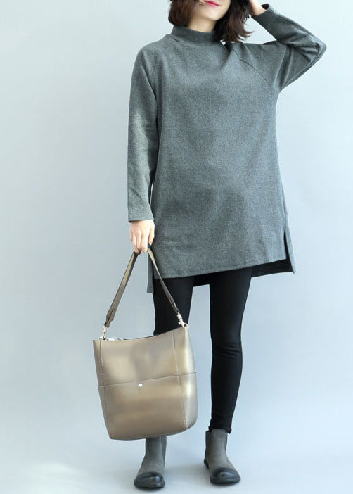 Camel High Neck Side Open Warm Cotton Tops Winter