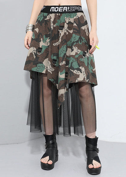 Camouflage Asymmetrical Patchwork Tulle Skirt Spring