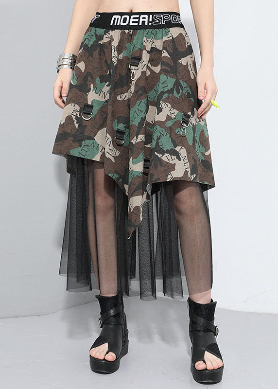 Camouflage Asymmetrical Patchwork Tulle Skirt Spring