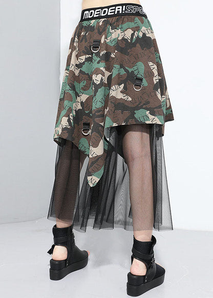 Camouflage Asymmetrical Patchwork Tulle Skirt Spring