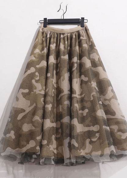 Camouflage Print Elastic Waist Tulle Vacation Skirts Spring