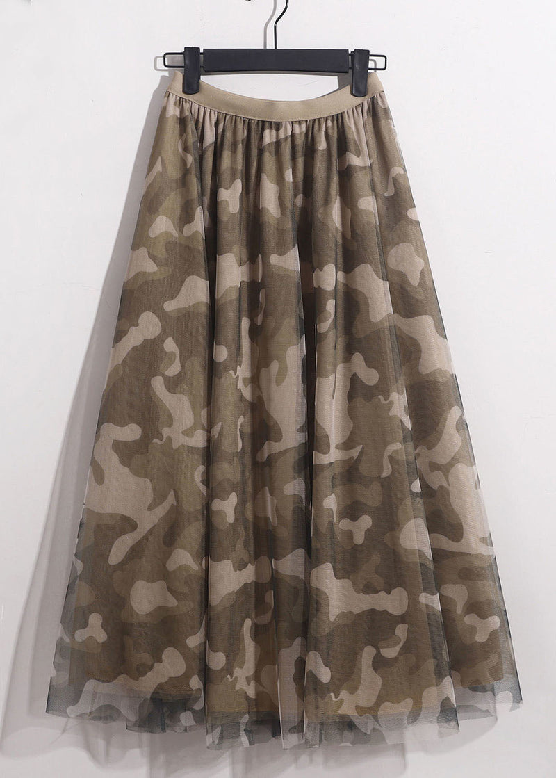 Camouflage Print Elastic Waist Tulle Vacation Skirts Spring
