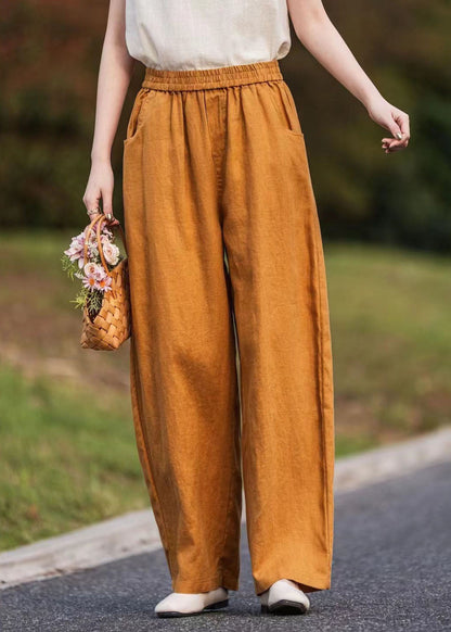 Caramel Oversized Pockets Linen Pants Summer