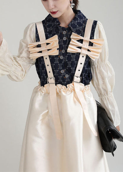 Champagne Patchwork Pockets Dresses Spring